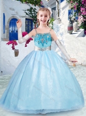 Beautiful Spaghetti Straps Light Blue Little Girl Pageant Dress with Beading