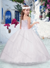 Beautiful Spaghetti Straps Light Blue Little Girl Pageant Dress with Beading