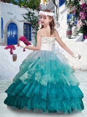 Beautiful Spaghetti Straps Little Girl Pageant Dresses with Beading and Ruffled Layers