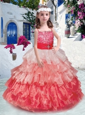 Beautiful Spaghetti Straps Little Girl Pageant Dresses with Beading and Ruffled Layers