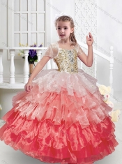 Beautiful Spaghetti Straps Little Girl Pageant Dresses with Ruffled Layers and Beading