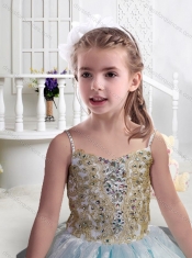 Beautiful Spaghetti Straps Little Girl Pageant Dresses with Ruffled Layers and Beading