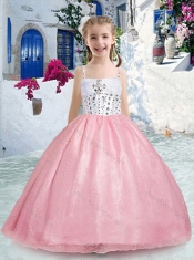 Beautiful Spaghetti Straps Pink Little Girl Pageant Dresses with Beading