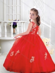 Best Ball Gown Scoop Appliques Little Girl Pageant Dresses in Red