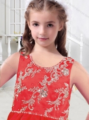 Best Ball Gown Scoop Appliques Little Girl Pageant Dresses in Red