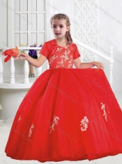Best Ball Gown Scoop Appliques Little Girl Pageant Dresses in Red