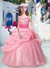 Best Spaghetti Straps Little Girl Pageant Dresses with Beading and Bubles