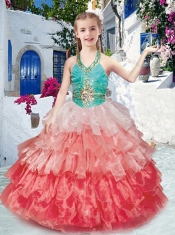 Classical Halter Top Little Girl Pageant Dresses with Ruffled Layers and Beading