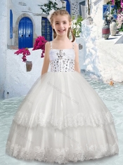 Customized Spaghetti Straps Flower Girl Dresses with Beading and Lace