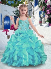 Customized Straps Ball Gown Little Girl Pageant Dresses with Ruffles