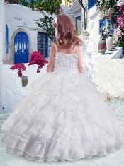 Elegant Spaghetti Straps Little Girl Pageant Dresses with Ruffled Layers and Beading