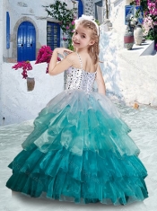 Elegant Spaghetti Straps Little Girl Pageant Dresses with Ruffled Layers and Beading