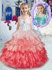 Elegant Spaghetti Straps Little Girl Pageant Dresses with Ruffled Layers and Beading