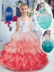 Elegant Spaghetti Straps Little Girl Pageant Dresses with Ruffled Layers and Beading