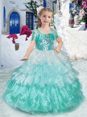 Elegant Spaghetti Straps Little Girl Pageant Dresses with Ruffled Layers and Beading