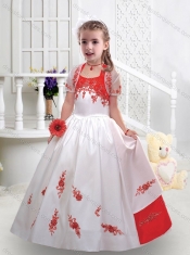 Fashionable Halter Top Satin Little Girl Pageant Dresses with Appliques