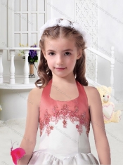 Fashionable Halter Top Satin Little Girl Pageant Dresses with Appliques