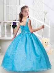 Hot Sale Ball Gown Straps Beading Little Girl Pageant Dresses in Teal