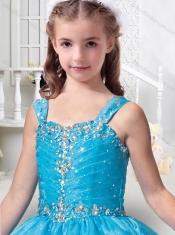 Hot Sale Ball Gown Straps Beading Little Girl Pageant Dresses in Teal