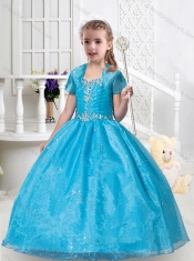 Hot Sale Ball Gown Straps Beading Little Girl Pageant Dresses in Teal