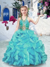 Latest Halter Top Little Girl Pageant Dresses with Ruffles and Beading