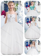 Luxurious Spaghetti Straps Ball Gown Flower Girl Dresses with Beading