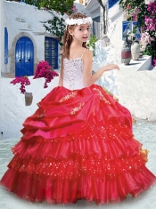 Luxurious Spaghetti Straps Little Girl Pageant Dresses with Ruffled Layers and Appliques