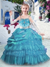 Luxurious Spaghetti Straps Little Girl Pageant Dresses with Ruffled Layers and Appliques