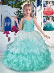 Luxurious Straps Ball Gown Little Girl Pageant Dresses with Ruffled Layers