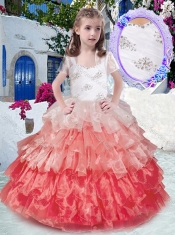 Luxurious Straps Ball Gown Little Girl Pageant Dresses with Ruffled Layers