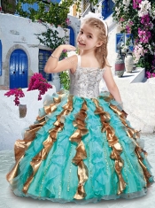 Most Popular Straps Little Girl Pageant Dresses with Beading and Ruffles