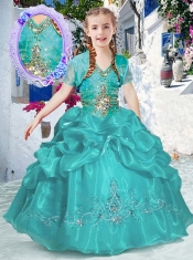 New Style Halter Top Bubles Little Girl Pageant Dresses in Turquoise