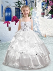 Pretty Spaghetti Straps Ball Gown Beading Flower Girl Dresses