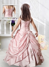 Pretty V Neck Appliques Little Girl Pageant Dresses in Baby Pink