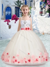 Romantic Spaghetti Straps Little Girl Pageant Dress with Sashes and Beading
