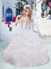 Romantic Spaghetti Straps Little Girl Pageant Dresses with Beading and Bubles
