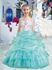 Romantic Spaghetti Straps Little Girl Pageant Dresses with Beading and Bubles