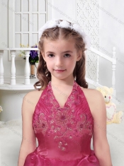Top Selling Halter Top Little Girl Pageant Dresses with Appliques and Bubles