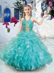 Top Selling Halter Top Little Girl Pageant Dresses with Beading and Ruffles