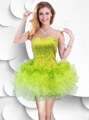 2016 Colorful Strapless Short Prom Dress with Sequins and Ruffles