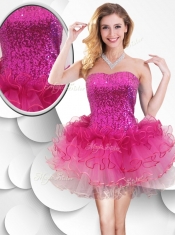 2016 Colorful Strapless Short Prom Dress with Sequins and Ruffles