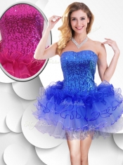 2016 Colorful Strapless Short Prom Dress with Sequins and Ruffles