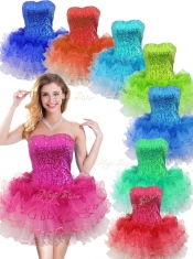2016 Colorful Strapless Short Prom Dress with Sequins and Ruffles
