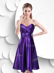2016 Empire Sweetheart Elastic Woven Satin SexyProm Dress with Beading and Ruching