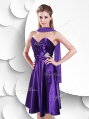 2016 Empire Sweetheart Elastic Woven Satin SexyProm Dress with Beading and Ruching