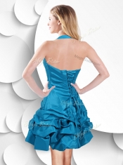 2016 Halter Top Taffeta Teal Prom Dress with Bubles