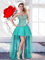 2016 Sexy Beaded Turquoise Prom Gowns with High Low 2016 Sexy Beaded Turquoise Prom Gowns with High Low
