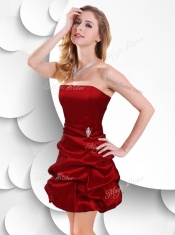 2016 Sexy Strapless Taffeta Wine Red Prom Dress with Bubles