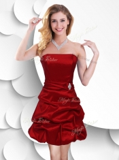 2016 Sexy Strapless Taffeta Wine Red Prom Dress with Bubles