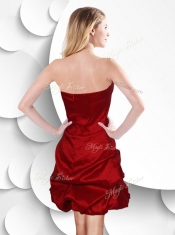 2016 Sexy Strapless Taffeta Wine Red Prom Dress with Bubles